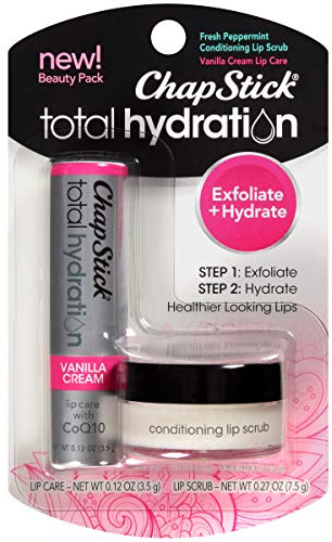 ChapStick Total Hydration Vanilla Cream Moisturizing Lip Balm and Fresh Peppermint Conditioning Lip Scrub Beauty Pack, Lip Care - 0.12 Oz Lip Balm Tube, 0.27 Oz Lip Scrub