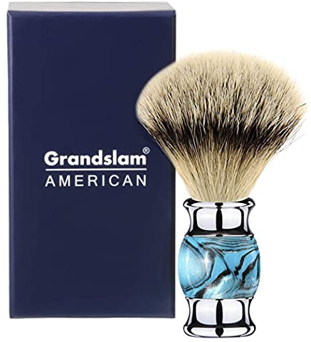 Grandslam Finest Badger Shaving Brush with Resin Handle- Engineered for the Best Shave of Your Life (Blue)