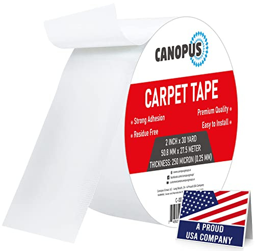 CANOPUS Double Sided Carpet Tape for Area Rugs, Multi-Purpose Carpet Adhesive, Suitable for Tilings, Wood Floors, Non-Slip Rug Tape, White, Size: 2in x 30 yd