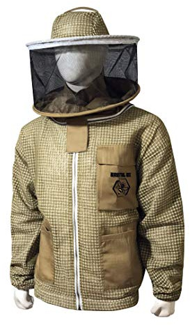 Brutul Bee 3 Layer Beekeeping Ultralight Ventilated Jacket with Round Veil (XL, Khaki)