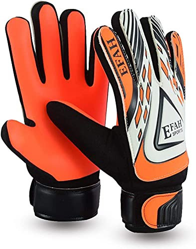 EFAH SPORTS Torwarthandschuhe für Kinder Jungen & Mädchen Fußballhandschuhe für Junioren mit extra Grip & Rutschfester Handfläche (Black/Orange, Size 6 Suitable for 13 to 15 Years Old, Beidhändig)