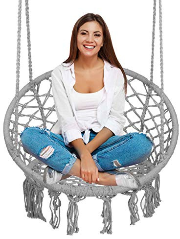 Hängstol grå BOHO trädgårdsgunga med kudde soffa