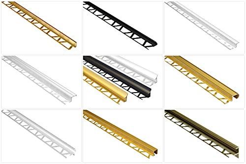 Rail de carrelage effecteur en aluminium anodisé - Protection des bords de carrelage - (bande de compensation dorée) Profilés d'angle Rails de carrelage Rail d'extrémité robuste