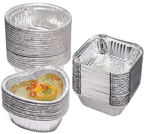 Olymajy barquette aluminium, plat aluminium jetable, pain et muffins dans des plateaux en aluminium sans couvercle, en forme de cœur (carré/rond) Récipients portables pour aliments (60 pièces)