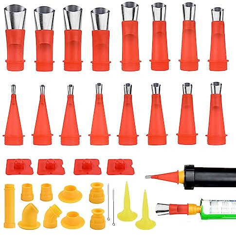 Bekecidi Edelstahldüsen Silikonspritze 33PCS Dichtmittel Abdichten Düsen Edelstahl Dichtungsdüse Abnehmbar Dichtungsdüsen Silikonspritze Aufsatz Edelstahl Dichtungsdüse Silikon