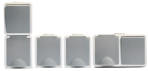 MC POWER Feuchtraum Schalter Steckdosen Set | 1x Kombi Schalter Steckdose + 2x Einszelsteckdose + 1x Doppelsteckdose | Fix Flur | IP54 Steckdose Lichtschalter mit Steckanschluss grau