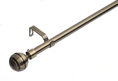 Lister Cartwright 19 mm Extendable Metal Curtain Poles, Antique Brass (Ribbed Ball Finials, 70-120 cm)