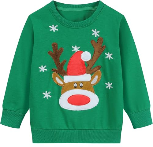 EULLA Sudadera de Navidad para Niños y Niñas, Traje con Reno, Papá Noel, Dinosaurio, Ropa Festiva, Tallas 92, 98, 104, 110, 116, 122, 6# Verde Reno, 92