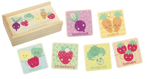 Happy Veggies 6x Mini Wooden Puzzles - My First Puzzles, Jigsaw Puzzle Games with Sea life Animal - Educational Toys For 1 Year Old + Toddler, Montessori Early Development Toys by Orange Tree Toys