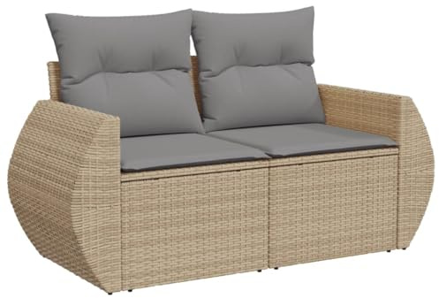 vidaXL Canapé de Jardin avec Coussins 2 Places, Siège avec Housse, Meuble de Terrasse Patio Balcon Extérieur, Beige Résine Tressée