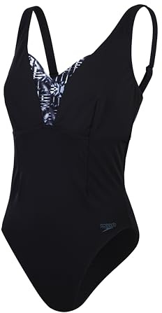 Speedo Costume da Bagno Modellante Stampato Opus Gem DD+ 1, Abbigliamento Modellante, Costumi da Bagno per Spiaggia e Vacanze Costume da Bagno per Donna, Nero/Grigio Ossido/Bianco, 40