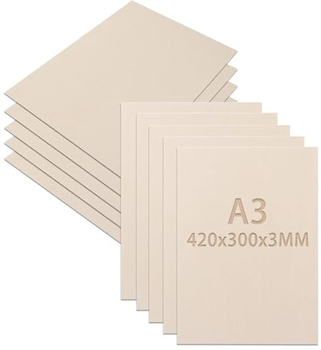 CYEER Lot de 10 Plaques de Contreplaqué de Peuplier 3 mm, 420 x 300 mm A3, pour Travaux Manuels et Bricolage, Bois Laser Non Traité