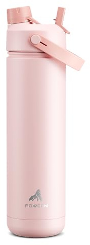 POWCAN 26 oz Insulated Water Bottle with 2-in-1 Straw and Spout Lid, Keep Cold 24H, Leak-Proof, Fits in Car Cup Holder, Stainless Steel Water Bottle for Sports, Travel, and School (Cotton Candy)