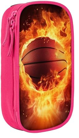KCGSDEGV Schwarzes Federmäppchen mit Basketball auf Feuer, Flamme und Spritzwasser, großes Fassungsvermögen, niedliches Federmäppchen, Schreibwaren-Organizer, Box für Schule, Mädchen, Jungen, rose,