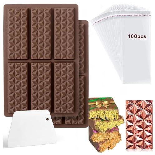 (2 Stück) Silikon Schokoladenform, Dubai Schokoladentafel Form, Schokoladenform tief, Silikonform Schokoladentafel mit Schaber und Tasche, für Schokolade Praline Süßigkeiten
