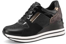 QUEEN HELENA Damen-Sneaker mit Keilabsatz, hohe Spitze, X31-34, X31 35 Schwarz, 37 EU