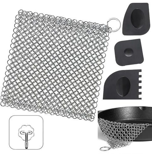 Xiciki Nettoyeur pour anneaux Dutch Oven, nettoyant pour fonte en acier inoxydable, grattoir en fonte, grattoir à chaîne en acier inoxydable pour poêles à frire, poêles en fonte, casseroles, poêles à