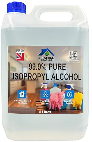 Isopropyl Alcohol 99.9% Pure | Lab Grade IPA | 5 Litres | Rubbing Alcohol for Cleaning and Disinfecting | Solvent for Electronics, Windows, Glass, Appliances, and More