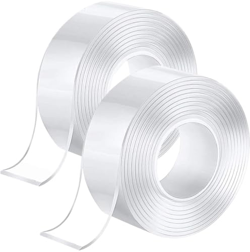 2 Pack Nano Double Sided Tape, 3m x 3cm x 2mm Multi-Functional Transparent Reusable Nano Adhesive Tape, Washable Traceless Strong Gel Tape for Carpet, Party, Photos Wall, Posters, Kitchen