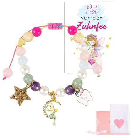 ZORVYN 1 pcs Cadeau Fille Bracelet Perles Armband Carte de la Petite Souris Dent de Lait Surprise Bracelets pour Anniversaire Baptême Noël (Multicolore)