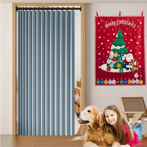 Rideau de Porte Occultant 101 x 183 cm Anti Froid et Chaleur, Séparateur de Pièce Pliable, Design Accordéon Rideau Accordéon Porte pour Salon Chambre Maison et Cuisine, Bleu