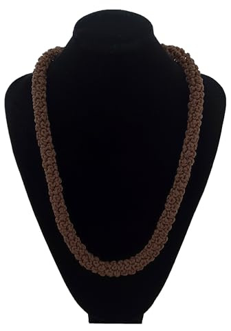 Generisch Handgefertigte Boho Halskette, Braune Häkelkette, 66 cm Lang, 1 cm Breit, Polyester-Schnur mit Bronze T-Verschluss, Röhrenförmiges Maschenmuster
