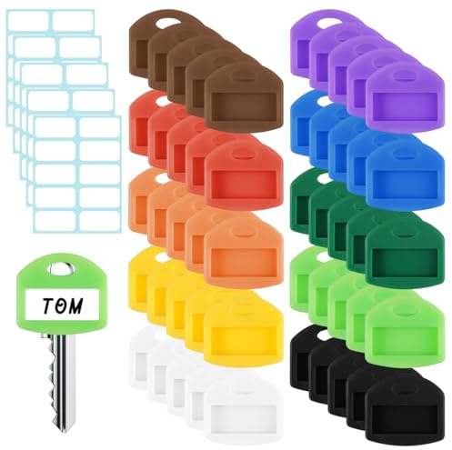 50 Piezas Tapas para Llaves de Silicona, 10 Colores Fundas para Llaves | Cubiertas de Llave, con Etiquetas, Flexible y Reutilizable, para una Fácil Identificación de las Llaves de Casa, Oficina