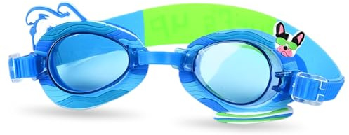 1 Occhialini da Nuoto Bambini a Forma di Cagnolino da Spiaggia con Motivo Oceano Blu, Lenti Antiappannamento e Protezione UV, Fascia Regolabile, per Piscina e Mare