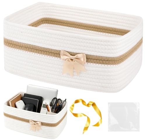 Presentkorg tom, 34 x 25 x 15 cm presentkorg tom, förvaringskorg med presentpåsar och band, korg present bomullsrep korgar för födelsedag, bröllop, babyparty, skördefest