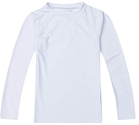 Boys' Long Sleeve Rashguard Swimwear Rash Guard Athletic Tops Swim Shirt UPF 50+ Sun Protection, White 5T