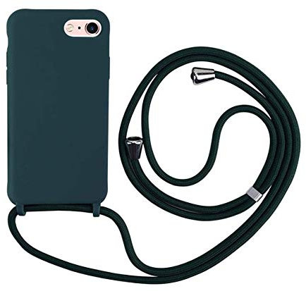 MEVIS - Carcasa Compatible con iPhone 6/6S/7/8, Collar para Estuche de Celular, Fina, antigolpes, Ajustable, cordón, Color Verde Oscuro