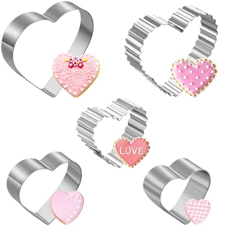 Joyoldelf 5-Piece Heart Cookie Cutters Set - Premium Stainless Steel, Heart Shaped for Baking, Valentines Day