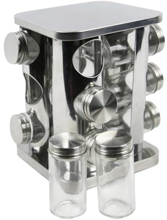 COOK CONCEPT KB6077/WEB Carosello a 12 spezie, plastica-PP, Metallo-Acciaio Inossidabile, Argento, 15.5 x 15.5 x 21.3 cm