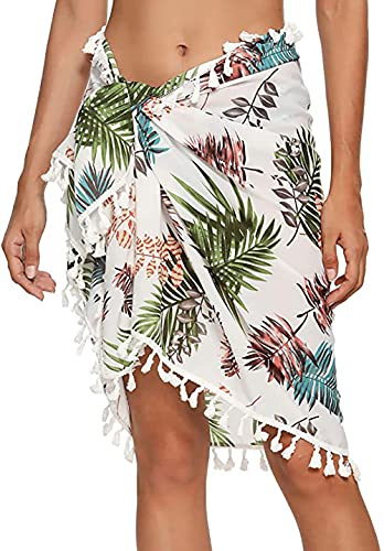 YULOONG Femmes Plage Wrap Jupes Court Tablier À Franges Sarong en Mousseline De Soie Maillots De Bain Cover Ups Sexy Bikini Wrap