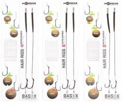 Korda Basix Hair Rigs Wide Gape B 6 18lb, Pack of 2, BASIX Coated Hooklink, Ready to Use, Silicone Supple Hair, Anti-Tangle Sleeve Included