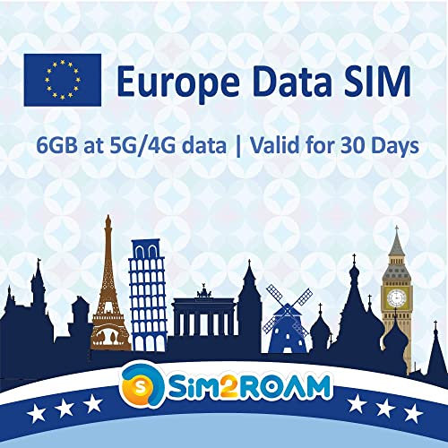 Datos de Europa del Reino Unido Solo Tarjeta SIM 30 días | Tarjeta SIM de Datos prepago de Alta Velocidad 5G/4G LTE | Buena recepción en el Reino Unido y Europa | ¡Recargable! (6GB / 30Días)