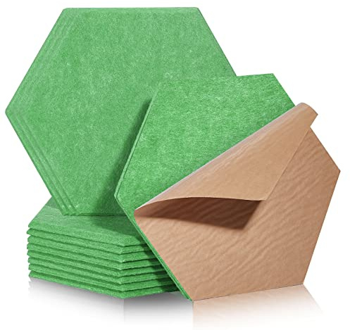 Insonorizacion Acustica Pared hexagonales autoadhesivos 12 piezas I Aislamiento acústico de alta densidad para paredes techos madera y puertas - Placas Aislamiento Acustico, 30x26x0,9cm，verde
