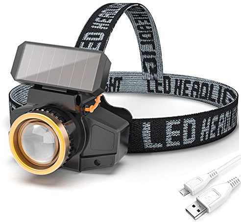 ALINUOYQ XPE Lampe frontale LED avec capteur solaire + lampe frontale rechargeable par USB