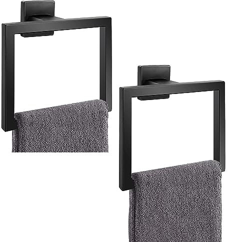 Lot de 2 Anneaux Porte-Serviettes Noirs Mats, Porte-Serviettes carrés Modernes, Accessoires de Salle de Bain, Support Mural en Acier Inoxydable