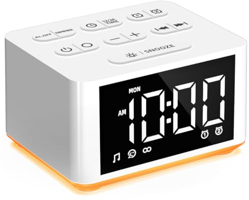 【3 in 1】 Sound Machine Dual Alarm Clock Night Light White Noise Machine 27 Sleeping Sounds for Adults Kids Precise 32 Level Volume Sleep Timer Memory Function Digital Clock with 30 Wake Up Sounds