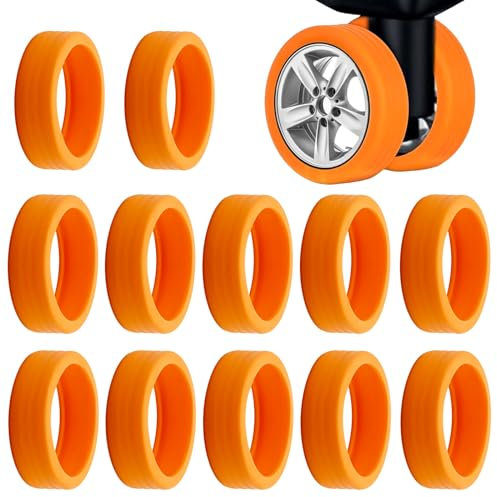 DGUSO Gepäckraum-Radschutzabdeckung 12 Stück Kofferrollen Schutz Kofferrollen Gummischutz Kofferschutzhülle Kofferschutz Silikon Kofferrollen Schutz - rutschfest und Geräuscharm (Orange)