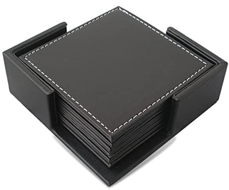 Zerodeko Tassenuntersetzer 6St PU-Untersetzer Spaghettizange Untersetzer schwarz Löffelrest Untersetzer Tassenpolster Essmatte quadratische Tischmatte Pu-Cup-Matte fein Tischset einstellen