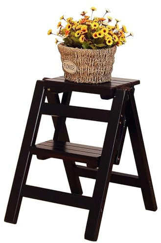 Wood 2 Step Stool Small Step Ladder for Adults Kids，Home Kitchen Loft Library Multifunction Portable Foldable Ladder Stool, Stepping Stool/Shoe Bench/Flower Rack