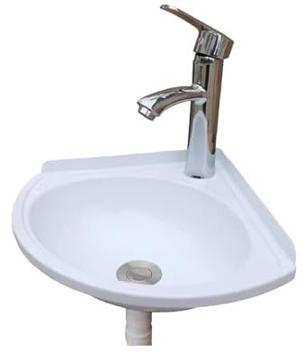 Ausgussbecken aus Kunststoff Wandausgussbecken 27.5X35X11CM Eckwaschbecken mit Heißer und kalter Wasserhahn für Keller Waschküche Garten Camping Keller Spülbecken (27.5X35X11CM A)