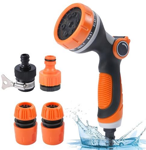 Garden Hose Pipe Spray Gun Set, 10 Adjustable Patterns Spray Nozzle with Thumb Control, High Pressure Anti-Leaking Hose Gun with Hose Connectors, Perfect for Car Washing, Plants Watering, Pet Bathing