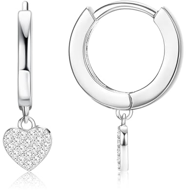 Milacolato Plata Pendientes de Aro para Mujer, Plata de Ley 925 Pendientes de Aro Huggie Pendientes Huggie Hipoalergénicos con Corazón Colgante Colgante