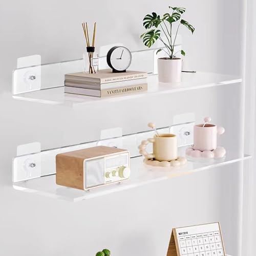 VEPEPE 2 Pcs Transparent Floating Shelves for Wall with Screws, Acrylic Floating Shelf 30 cm, Bathroom Shelf No Drill, Self Adhesive Wall Shelves for Bedroom, Bathroom, Kitchen (A-Shape) (1, L-Shape)