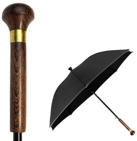 HEFJIAYCIQ Paraguas Bastón, Paraguas Bastón De Aluminio Recto Con Mango De Madera, Con Punta Antideslizante Para Escalada, Senderismo,Negro,83cm/32.6inch