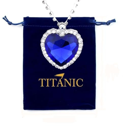 fdsmall Titanic - Collana con ciondolo a forma di cuore dell'oceano, ciondolo a forma di cuore con zaffiro brillante, idea regalo per donne, as show, Metallo, Acquamarina