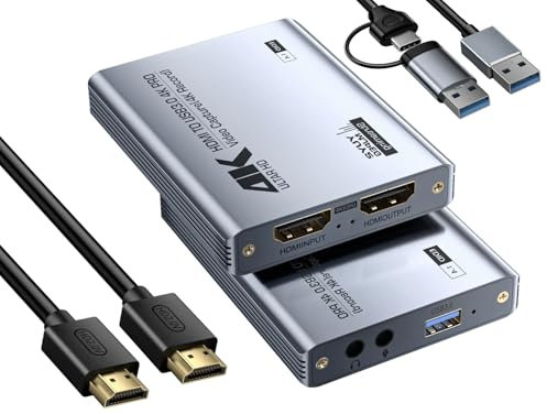 Tarjeta de Captura de vídeo, Tarjeta de Captura de Audio y vídeo, Tarjeta de Captura USB 3.0 4K HDMI Loop-out, Capaz de capturar vídeo 1080P 60FPS/2K 30FPS.